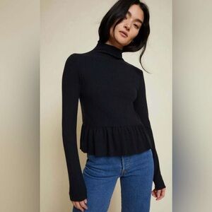 Black Peplum Turtleneck Sweater